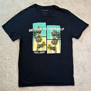 Truth + Theory T-Shirt Mens M Black Be True To Yourself Palm Tree Graphic Tee
